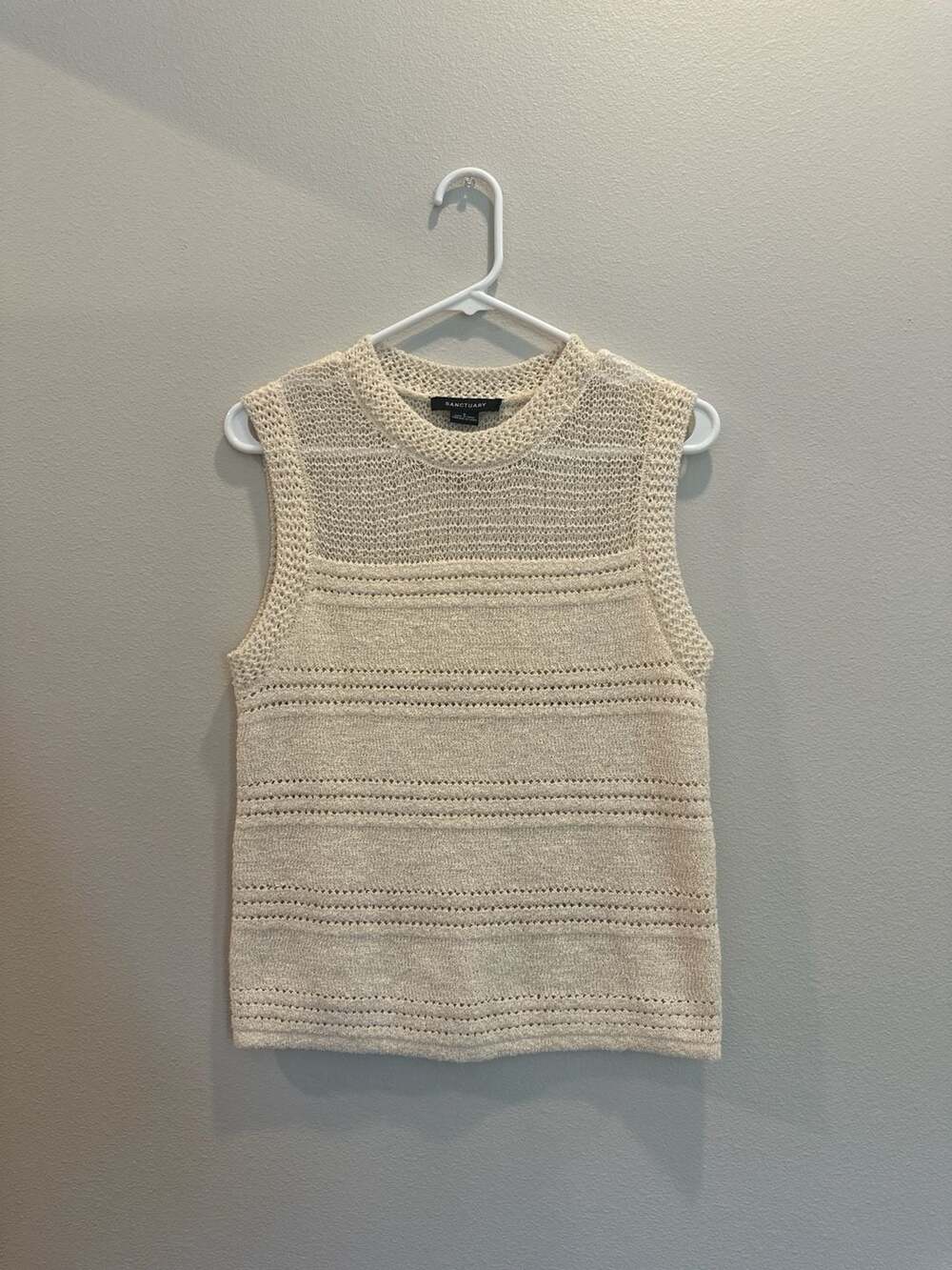 Sanctuary Cream Pointelle Open Knit Sleeveless Sweater Top Size S